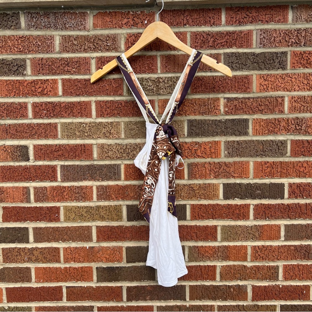 Express White and Brown and Cream Paisley Bandana Halter Strappy Back Tank Top